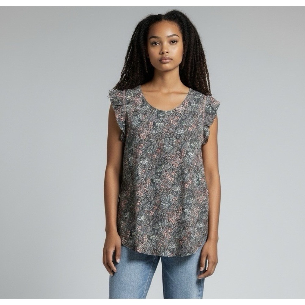 Loft XS Womens Floral Blouse Ruffle Sleeve Boho Peasant Top Soft‎ Romantic Flowy